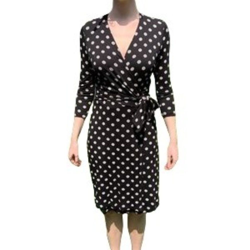 Sade Martey Polka Dot Wrap Dress Black/White Size 6